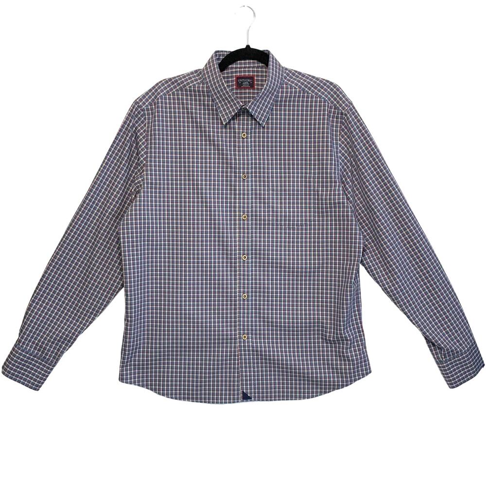 UNTUCKit Fabiano Wrinkle Free Plaid Button Front Shirt Men's Sz L Blue Cotton